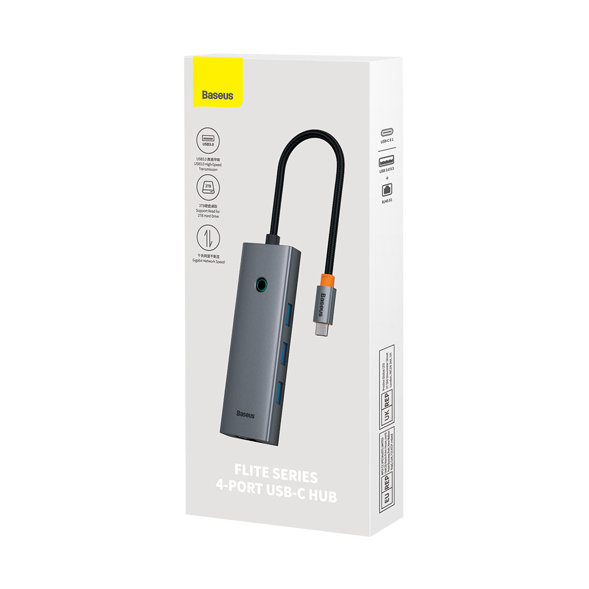 Hub Baseus 4 Portas Usb-c + Usb 3.0 + Rj45 + Pd 100w