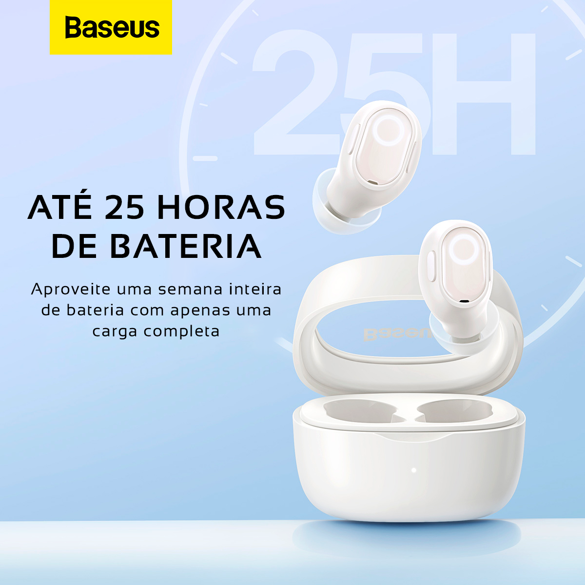 Fone Sem Fio Baseus Bowie Wm02 Tws Bluetooth 5.3 Bateria 25h Branco