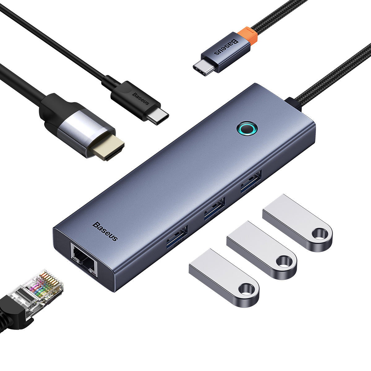 Hub Baseus 6 Portas Usb-c Hdmi + Usb3.0 + Pd100w + Rj45