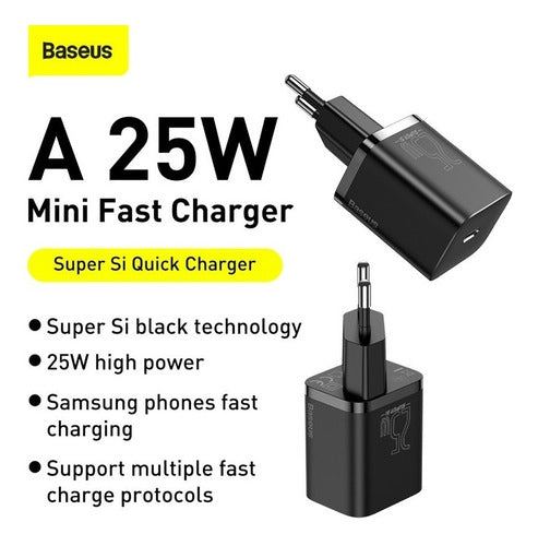 Carregador Rápido Usb-c Baseus Qc Pd 3.0 25w + Cabo Usb-c 1m