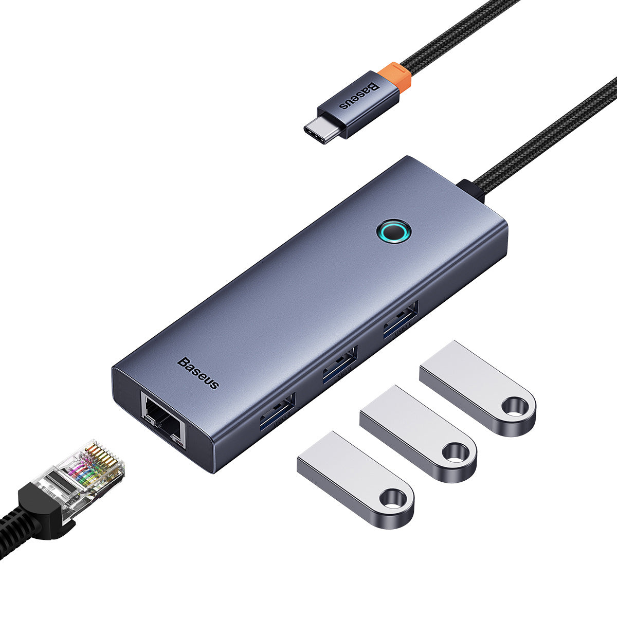 Hub Baseus 4 Portas Usb-c + Usb 3.0 + Rj45 + Pd 100w