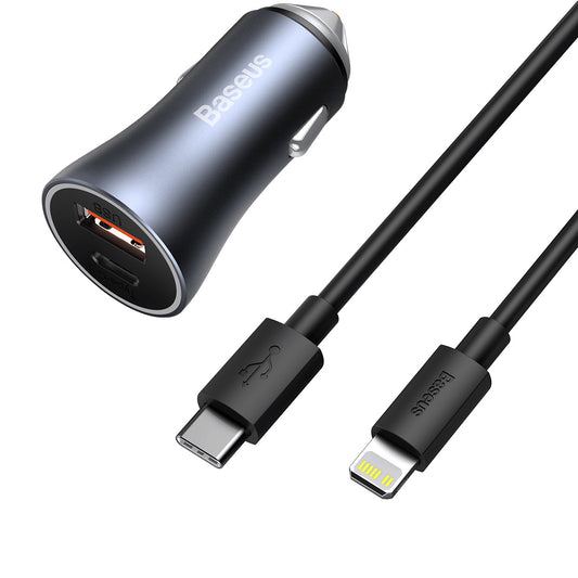 Carregador Veicular 40w Baseus Usb p/ Usb C  Cabo Lightning 1m