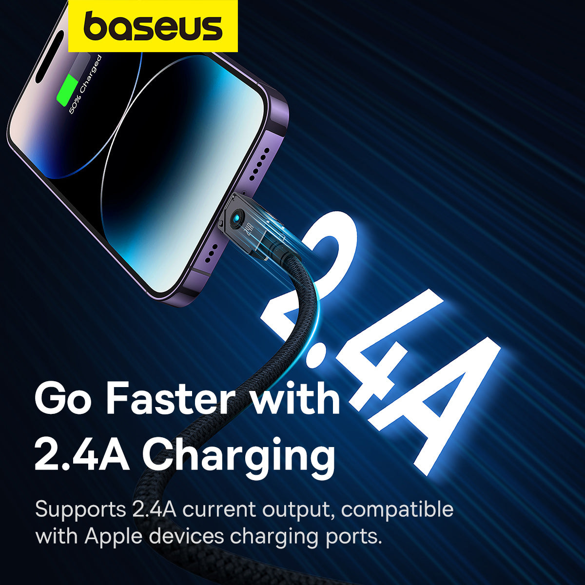 Cabo Baseus Resistente 2.4a P/ iPhone Usb Lightning 2 Metros