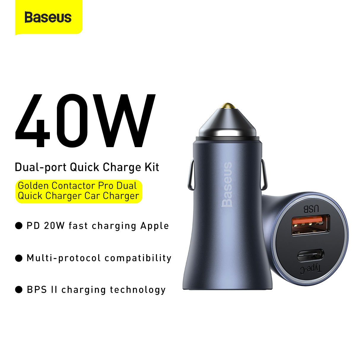 Carregador Veicular Baseus Golden Pro Dual Qc Usb/ Usb-c 40w