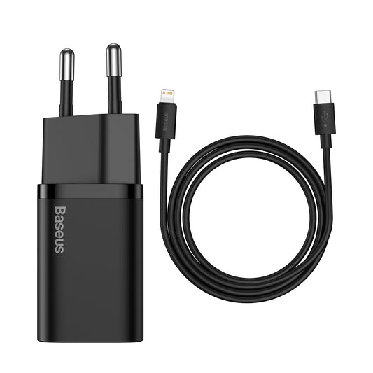 Kit Carregador Baseus Super Si 20w Para iPhone 14 e Anteriores + Cabo de 1 metro - Preto