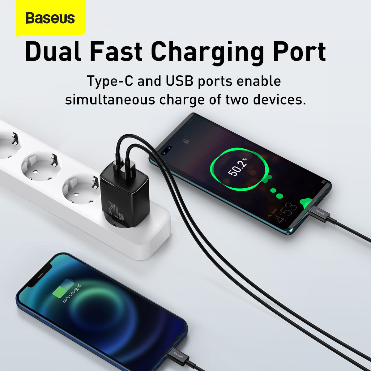 Carregador De Parede USB-A + USB-C QC 3.0 PD 20w