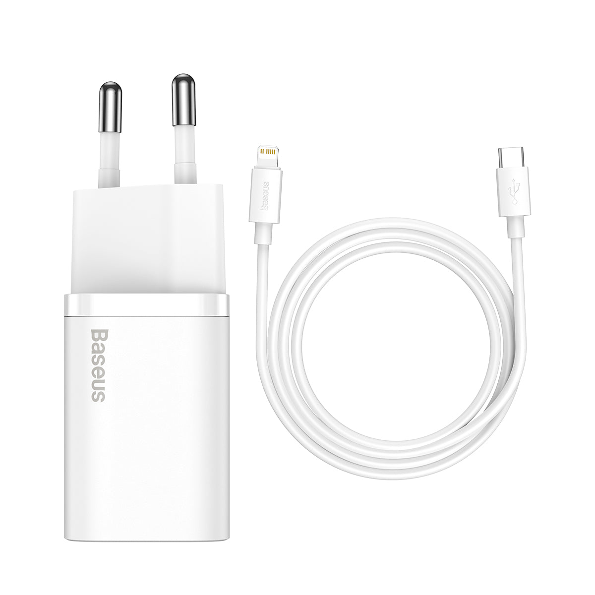 Kit Carregador Baseus Super Si 20w Para iPhone 14 e Anteriores + Cabo de 1 metro - Branco