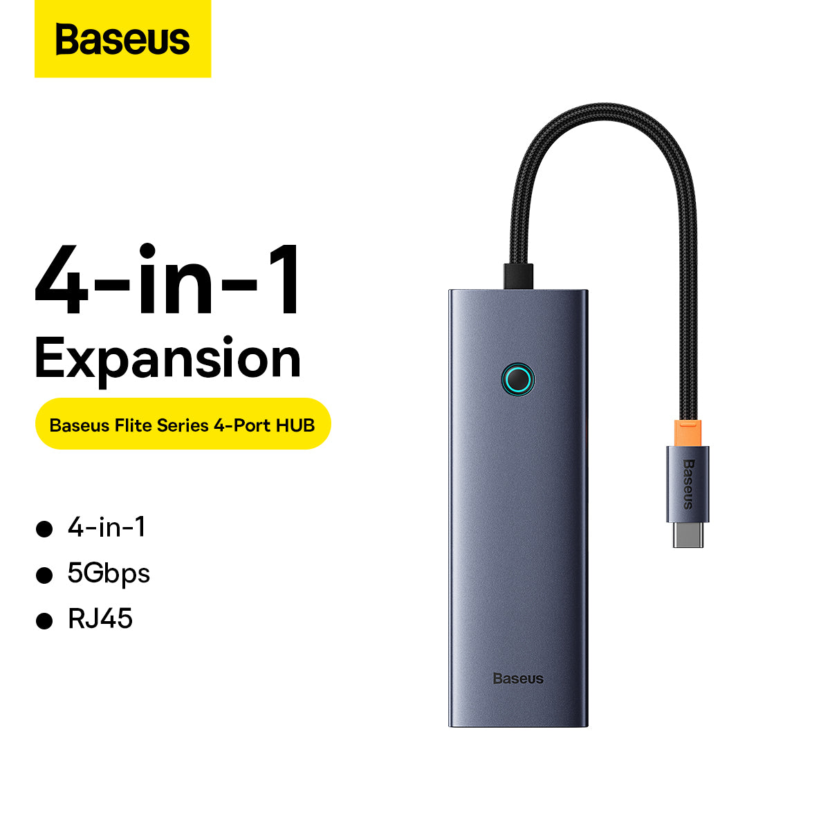 Hub Baseus 4 Portas Usb-c + Usb 3.0 + Rj45 + Pd 100w