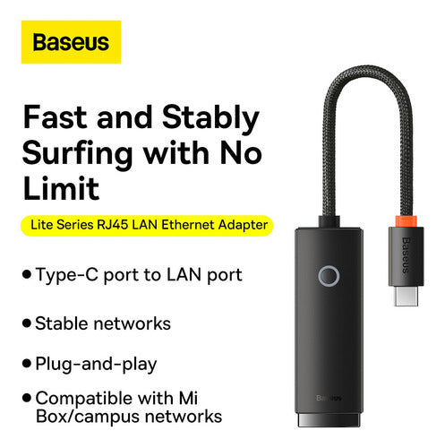 Adaptador Baseus Lite Series Ethernet Tipo-c Rj45 100mbps