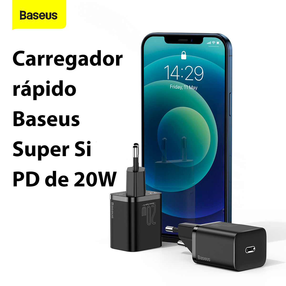 Carregador Baseus Super Si 20w Para iPhone e Android - Preto