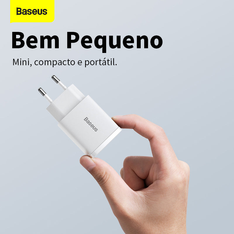 Kit Carregador Duplo Baseus Compact 20w Para iPhone 14 e Anteriores + Cabo de 1 metro - Branco