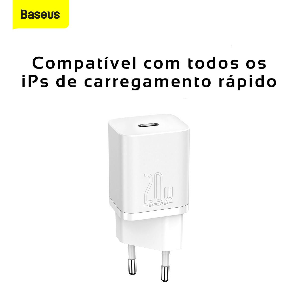 Kit Carregador Baseus Super Si 20w Para iPhone 14 e Anteriores + Cabo de 1 metro - Branco