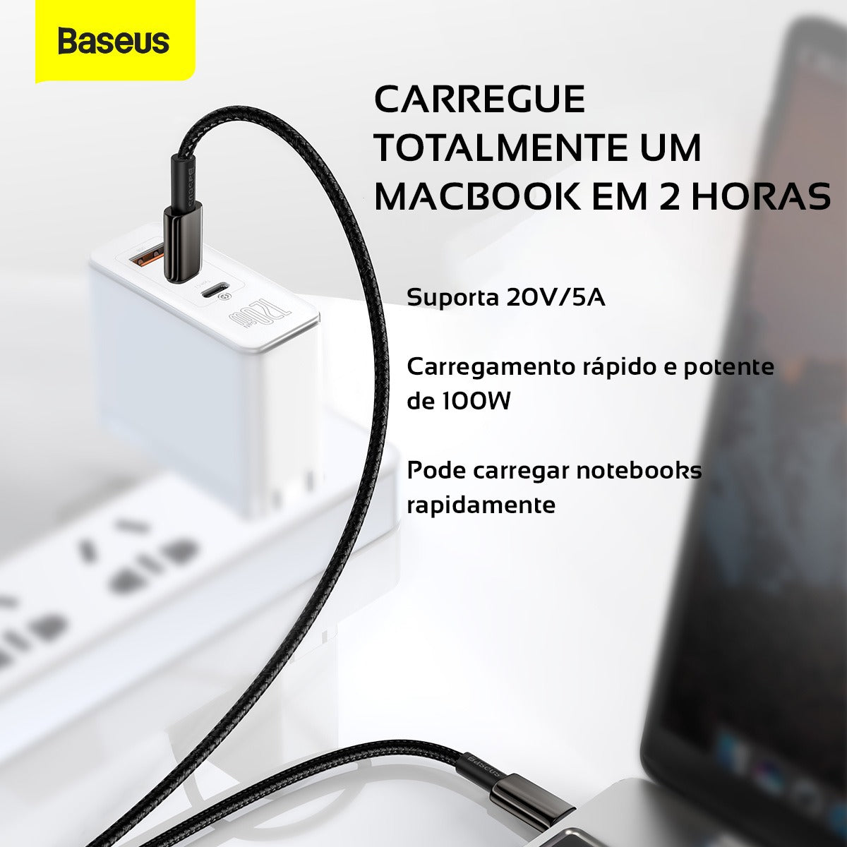 Cabo Turbo 100w Baseus USB-C + USB-C Tungsten Gold 2 metros