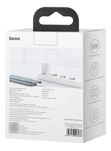 Carregador Rápido Usb-c Baseus Qc Pd 3.0 25w + Cabo Usb-c 1m