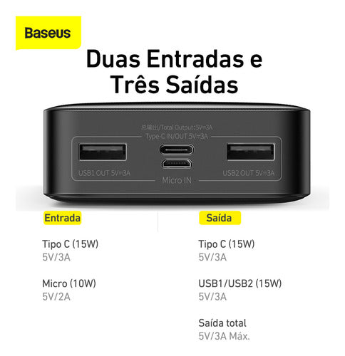 Power Bank Baseus 20.000mah 15w Com Indicador De Carga