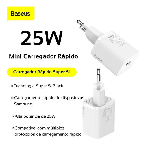 Carregador Rápido Usb-c Baseus Qc Pd 3.0 25w + Cabo Usb-c 1m