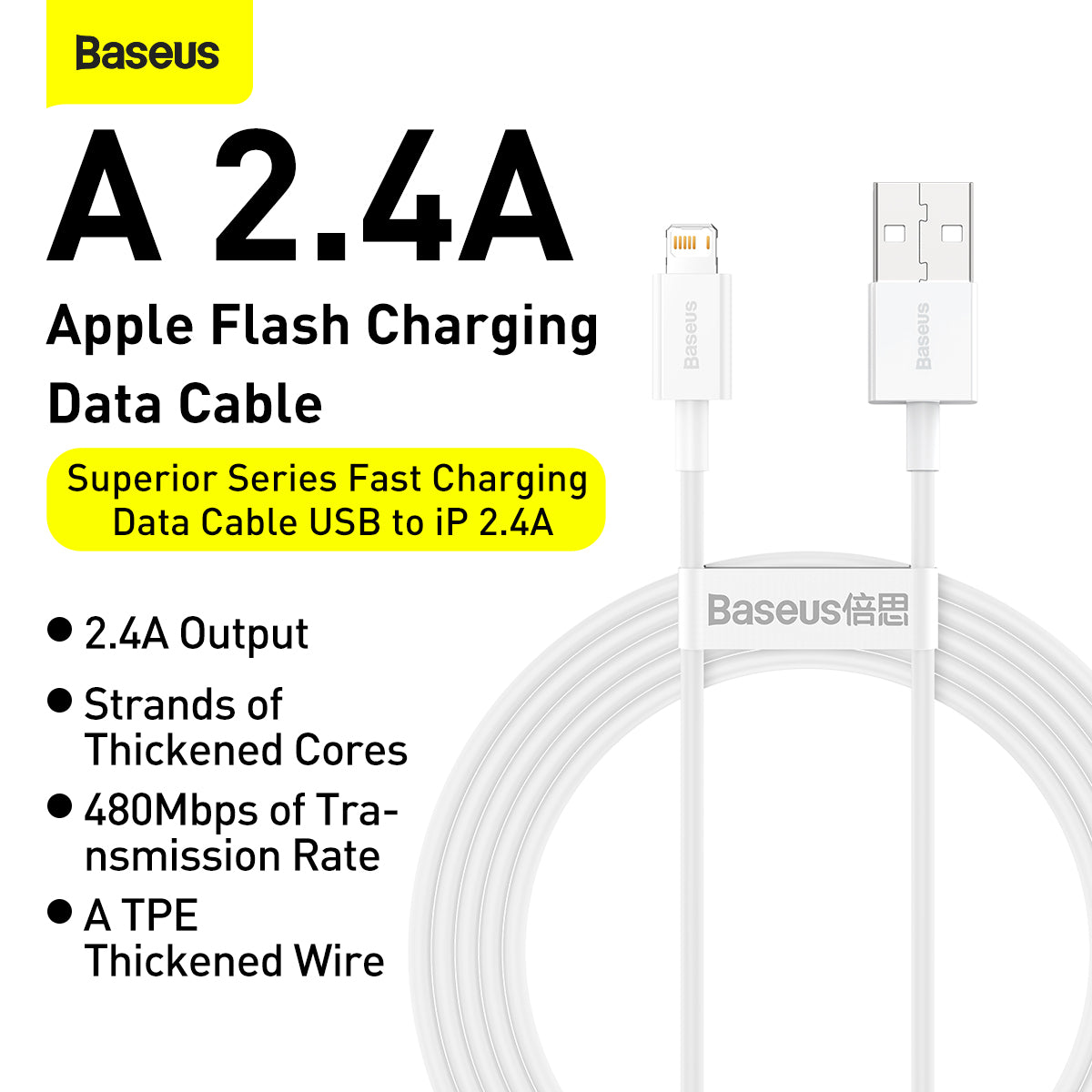 Cabo Usb P/ Lightning iPhone 2.4a Fast Charging 2m