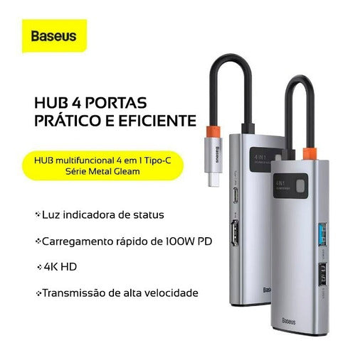 Hub Usb-c Baseus 4 Em 1 Dockstation Hdmi 4k Thunderbolt 3.0