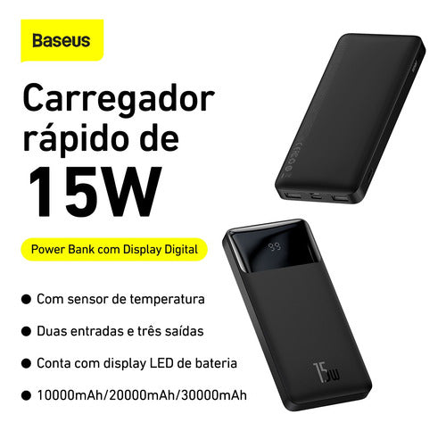 Powerbank 10000mah 15w Display Digital Carga Rápida