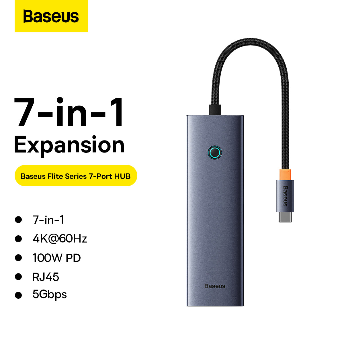 Hub Baseus 7 Portas Usb-c Hdmi+ Usb3.0 + Pd100w+ Sd Tf+ Rj45