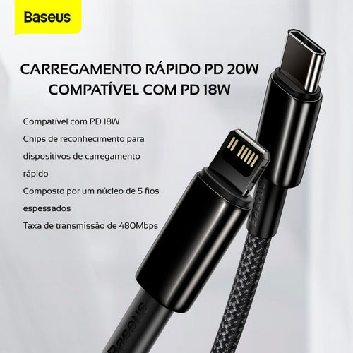 Cabo Usb-c P/ Lightning Baseus Fast Charging 20w 1m iPhone