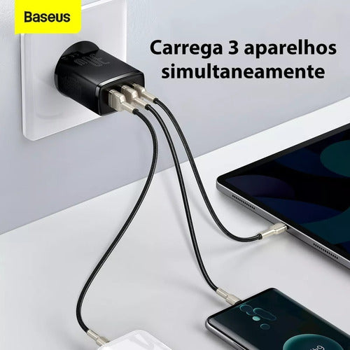 Carregador Turbo 30w Triplo Usb + Cabo Lightning 1m